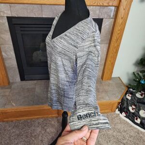 Bench Gray Marled V Neck Long Sleeve Embroided Logo Oversized NWT